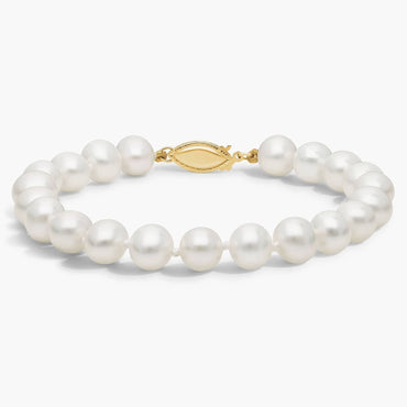 Premium Freshwater Pearl Bracelet with Yellow Gold ClaspCarave Paris Classic White Pearl Bracelet