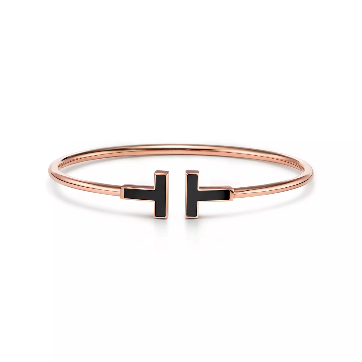Carave Paris Black Enamel T Rose Gold Open Bangle for Women
