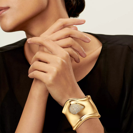 Carave Paris Luxury Gold Bone Cuff Bracelet with Crystal Detail