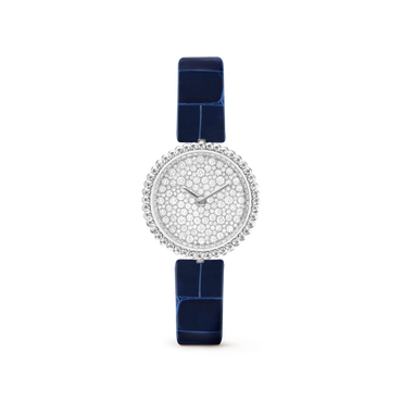 Carave Paris Perlée Diamond Round Watch with Blue Alligator Strap