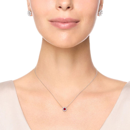 Carave Paris Petite Ruby Floral Diamond Pendant Necklace