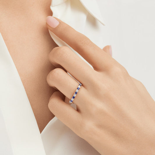 Carave Paris Prong Set Round Brilliant Sapphire and Diamond Eternity Wedding Band