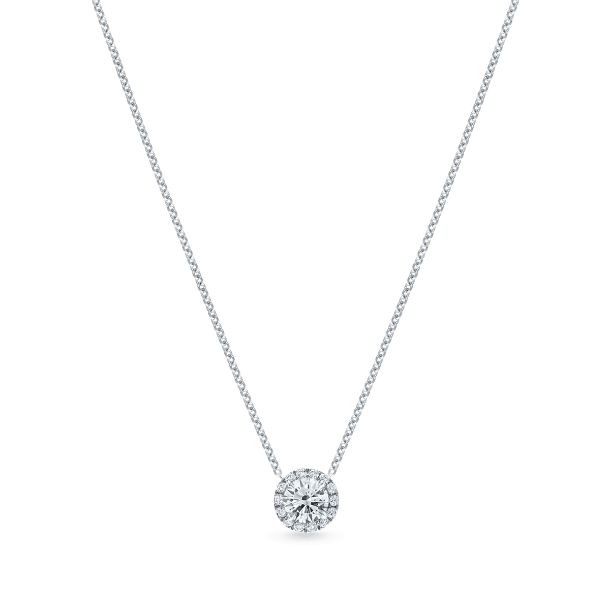 Carave Paris Round Halo Diamond Solitaire Pendant Necklace