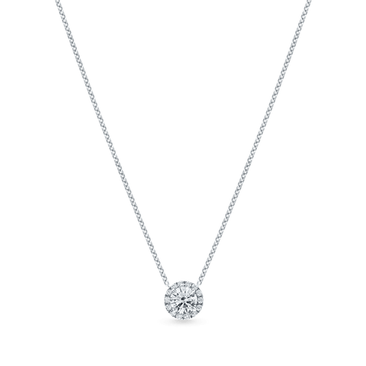 Carave Paris Round Halo Diamond Solitaire Pendant Necklace