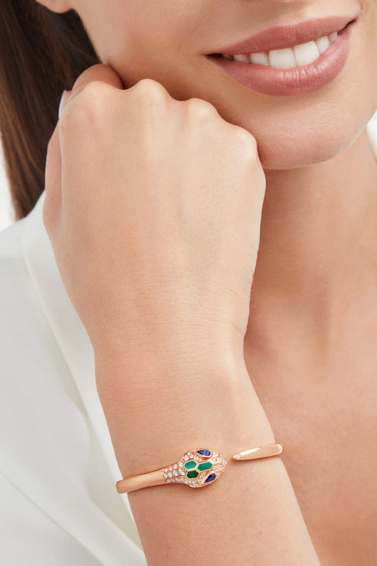 Carave Paris Serpente Malachite & Sapphire Open Cuff Bracelet