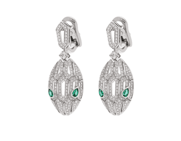Carave Paris Serpenti Emerald Diamond Drop Earrings in White Gold