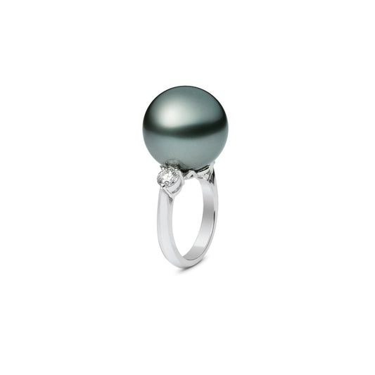 Carave Paris Tahitian Pearl Diamond Solitaire Ring
