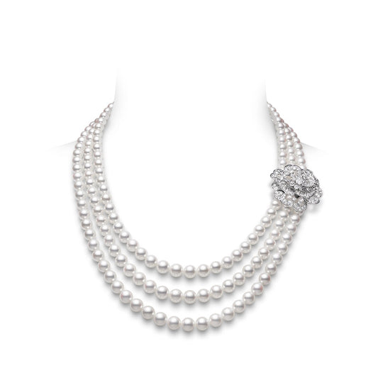 Carave Paris Three Strand Pearl Floral Clasp Necklace