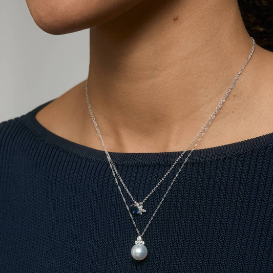 Carave Paris Diamond Bow Pearl Pendant Necklace