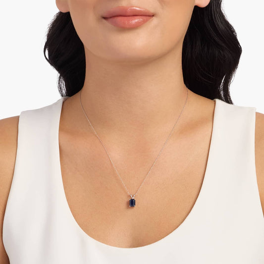 Carave Paris Emerald Cut Blue Sapphire Solitaire Pendant Necklace
