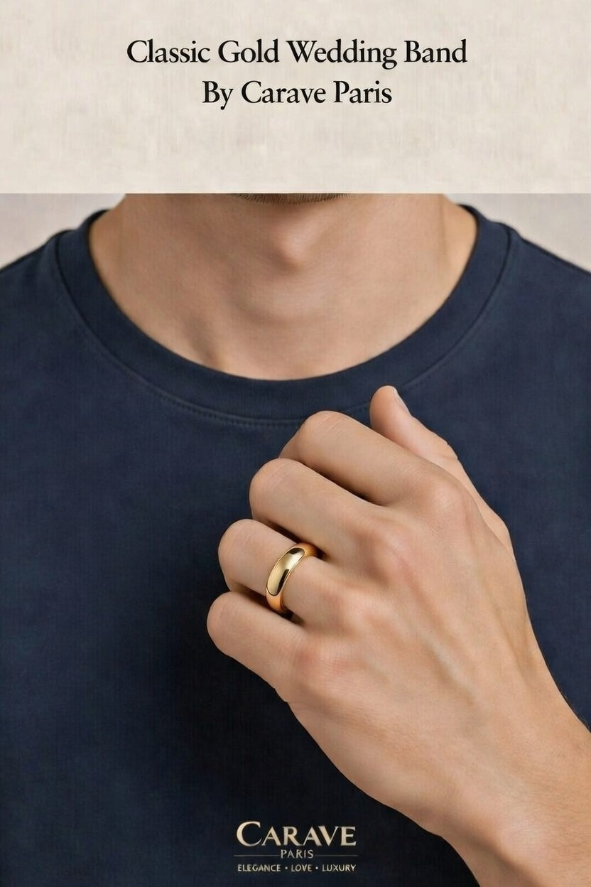Classic Gold Wedding Band for Men Minimalist Polished Gold Ring for Everyday Elegance | Carave Paris