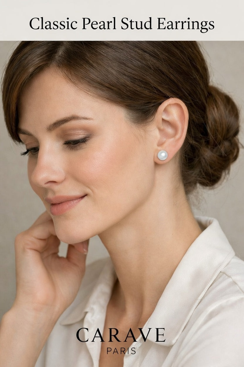 Classic Pearl Stud Earrings for Women Minimal Elegant Everyday Jewellery | Carave Paris