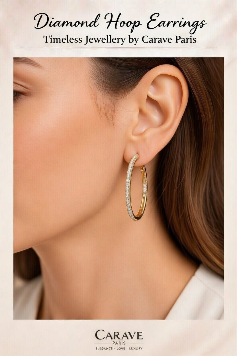 Diamond Hoop Earrings for Women in Gold Elegant Pavé Set Hoop Earrings for Everyday Luxury | Carave Paris