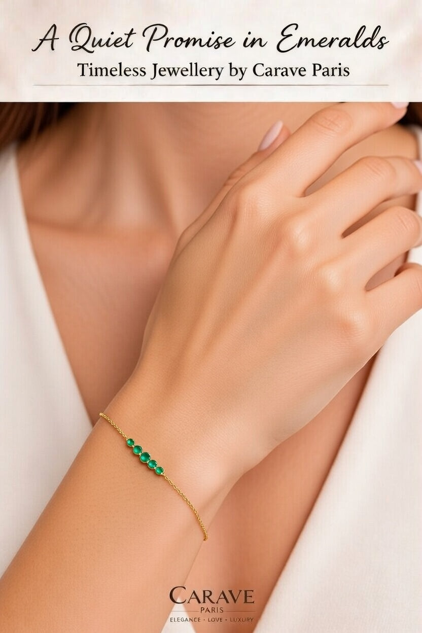 Elegant Emerald Gold Bracelet for Women Minimal Green Stone Bracelet in Yellow Gold | Carave Paris