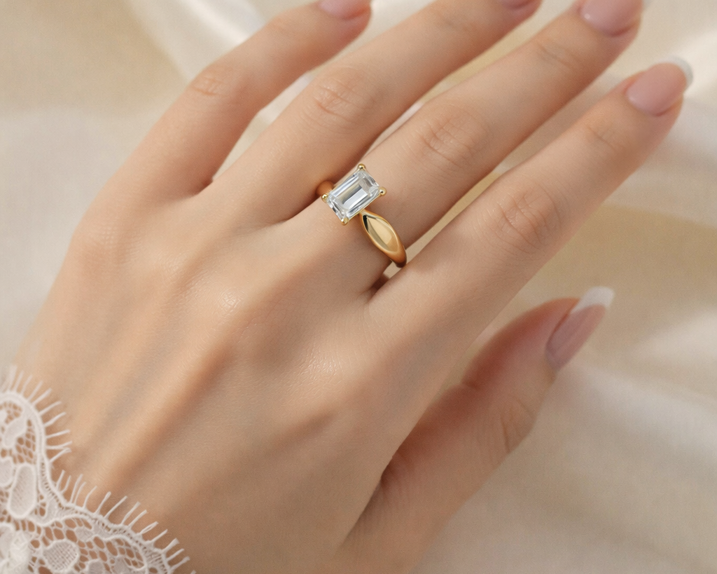 Emerald Cut Diamond Solitaire Ring in Gold  Elegant Engagement Style Ring for Women | Carave Paris