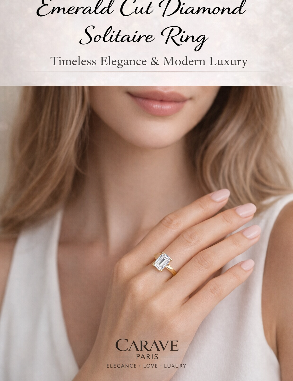 Emerald Cut Diamond Solitaire Ring in Gold for Women Timeless Elegance & Modern Luxury | Carave Paris