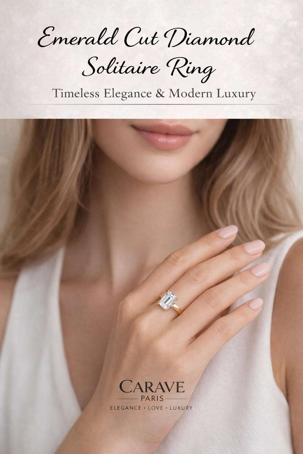 Emerald Cut Diamond Solitaire Ring in Gold for Women Timeless Elegance & Modern Luxury | Carave Paris