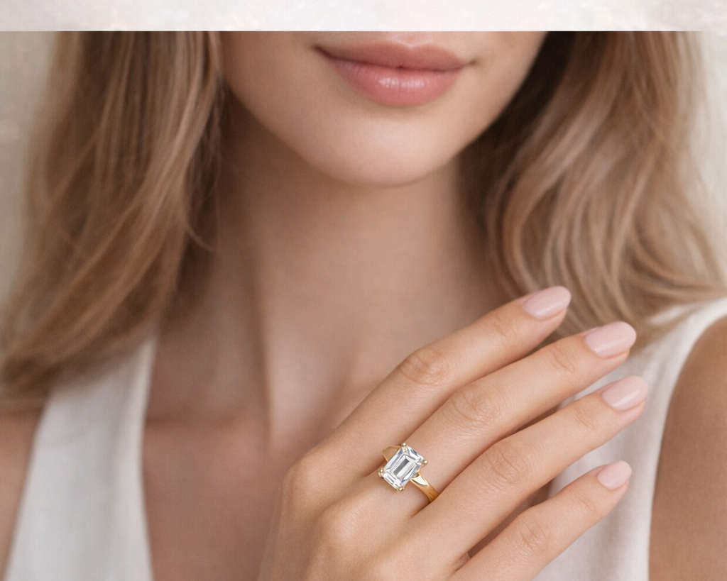 Emerald Cut Diamond Solitaire Ring in Gold for Women Timeless Elegance & Modern Luxury | Carave Paris