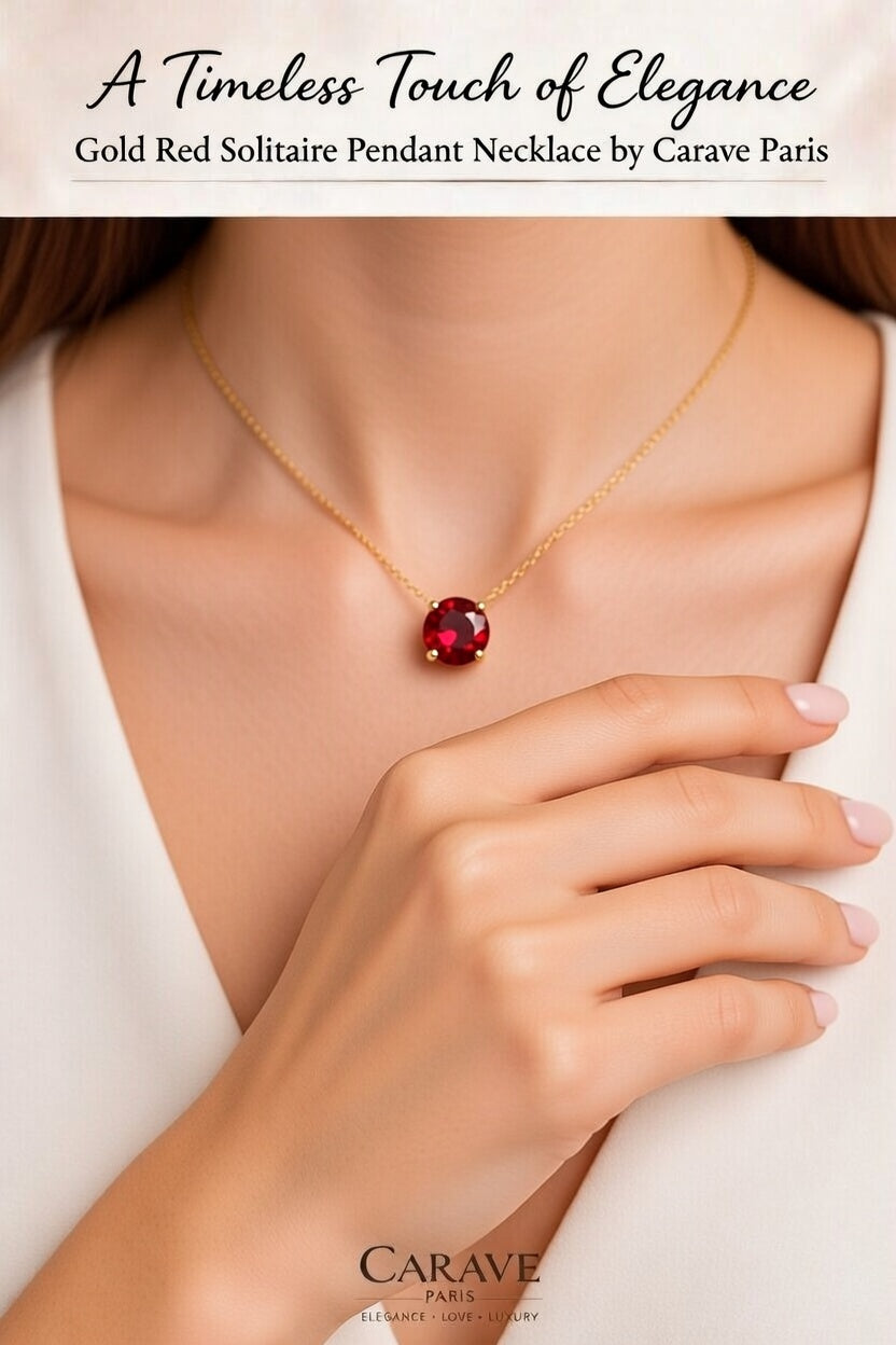 Gold Red Solitaire Pendant Necklace A Timeless Touch of Elegance