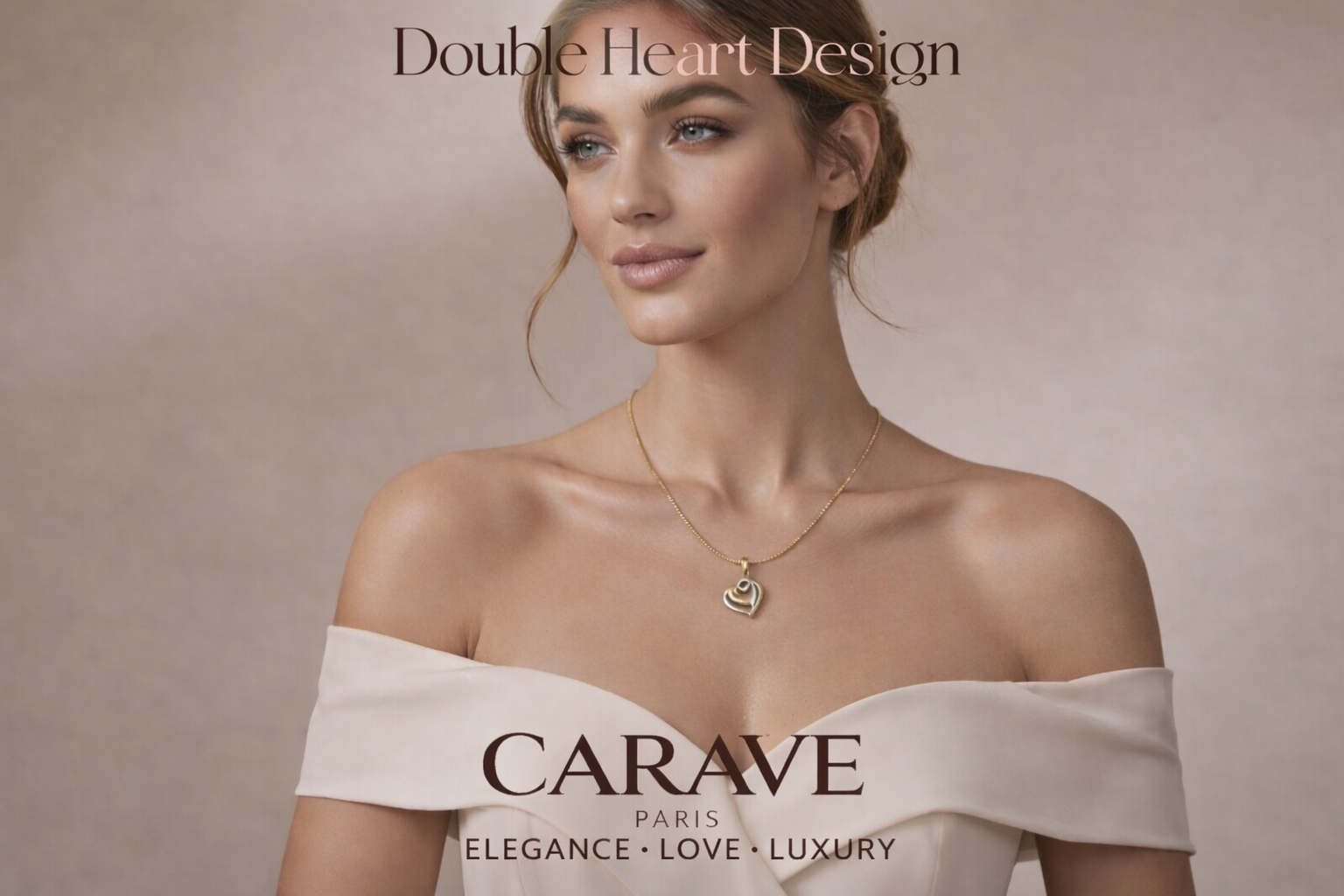 Heart Diamond Pendant Necklace for Women in Gold Romantic Double Heart Design with Sparkling Accent | Carave Paris