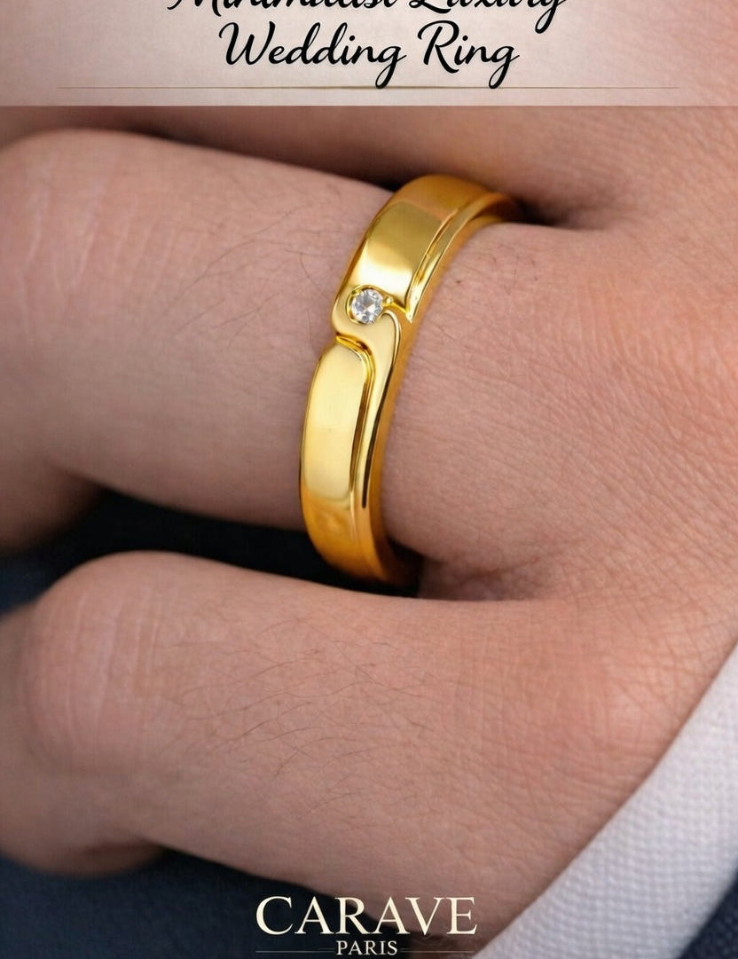 Men’s Gold Band Ring with Subtle Diamond Accent  Minimalist Luxury Wedding Ring for Men | Carave Paris