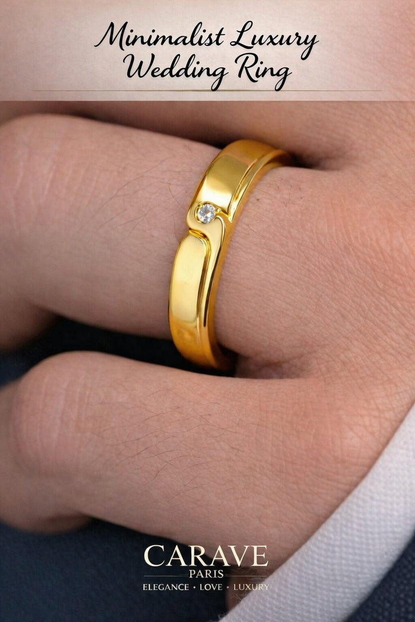 Men’s Gold Band Ring with Subtle Diamond Accent  Minimalist Luxury Wedding Ring for Men | Carave Paris