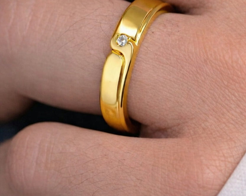 Men’s Gold Band Ring with Subtle Diamond Accent  Minimalist Luxury Wedding Ring for Men | Carave Paris