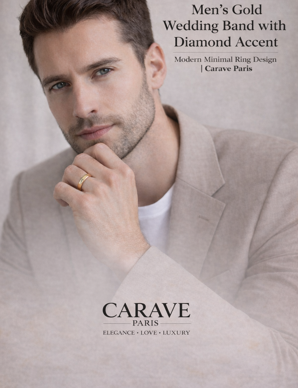 Men’s Gold Wedding Band with Diamond Accent Modern Minimal Ring Design | Carave Paris