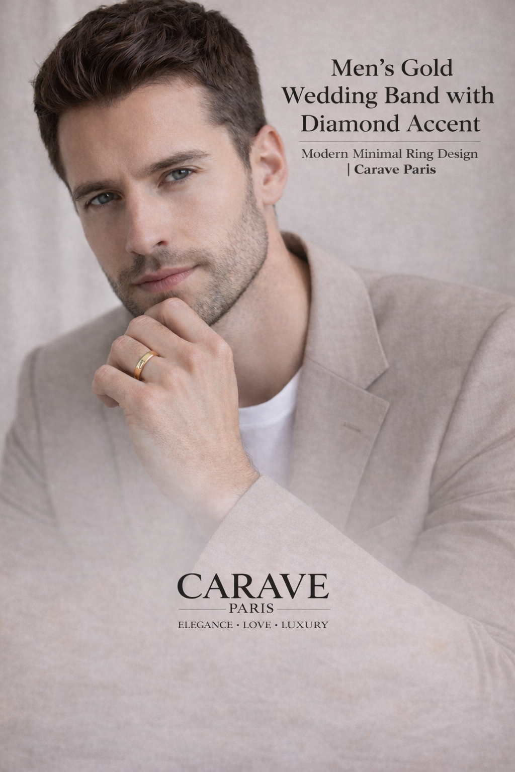 Men’s Gold Wedding Band with Diamond Accent Modern Minimal Ring Design | Carave Paris