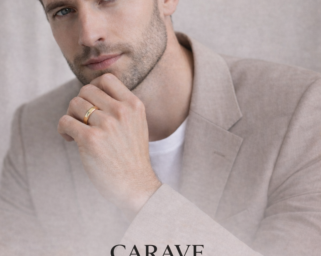 Men’s Gold Wedding Band with Diamond Accent Modern Minimal Ring Design | Carave Paris