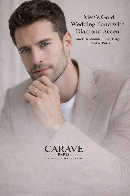 Men’s Gold Wedding Band with Diamond Accent Modern Minimal Ring Design | Carave Paris