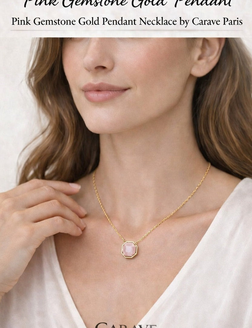 Pink Gemstone Gold Pendant Necklace for Women  Minimal Elegant Fine Jewellery | Carave Paris