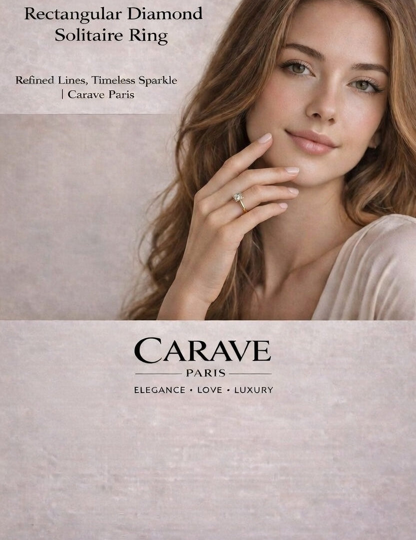 Rectangular Diamond Solitaire Ring for Women Refined Lines, Timeless Sparkle | Carave Paris