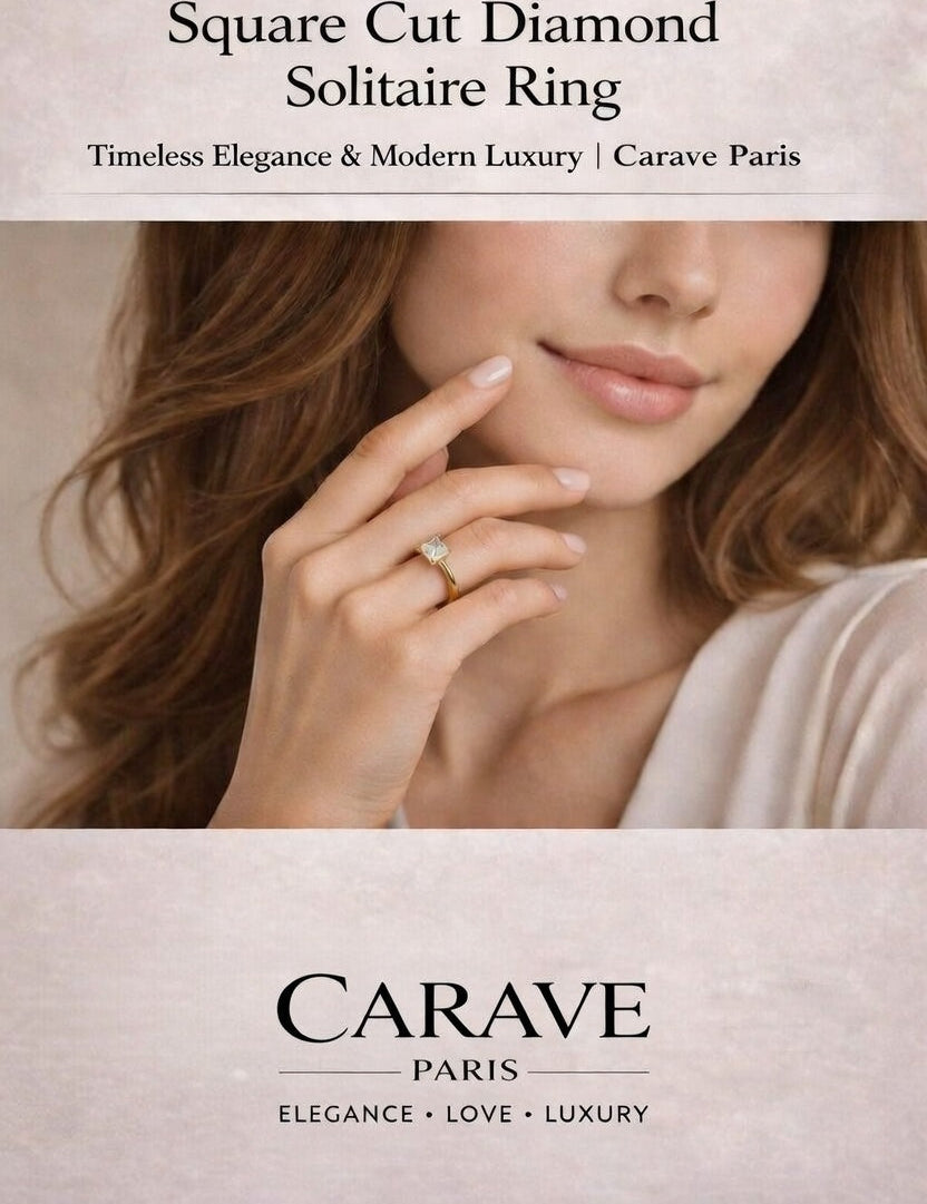 Square Cut Diamond Solitaire Ring in Gold for Women  Timeless Elegance & Modern Luxury | Carave Paris