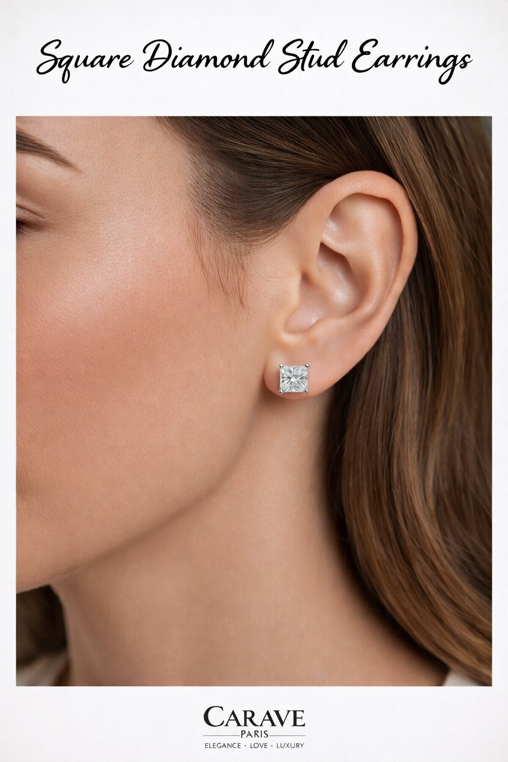 Square Diamond Stud Earrings for Women in Minimalist Solitaire Design Timeless Everyday Luxury Jewellery | Carave Paris