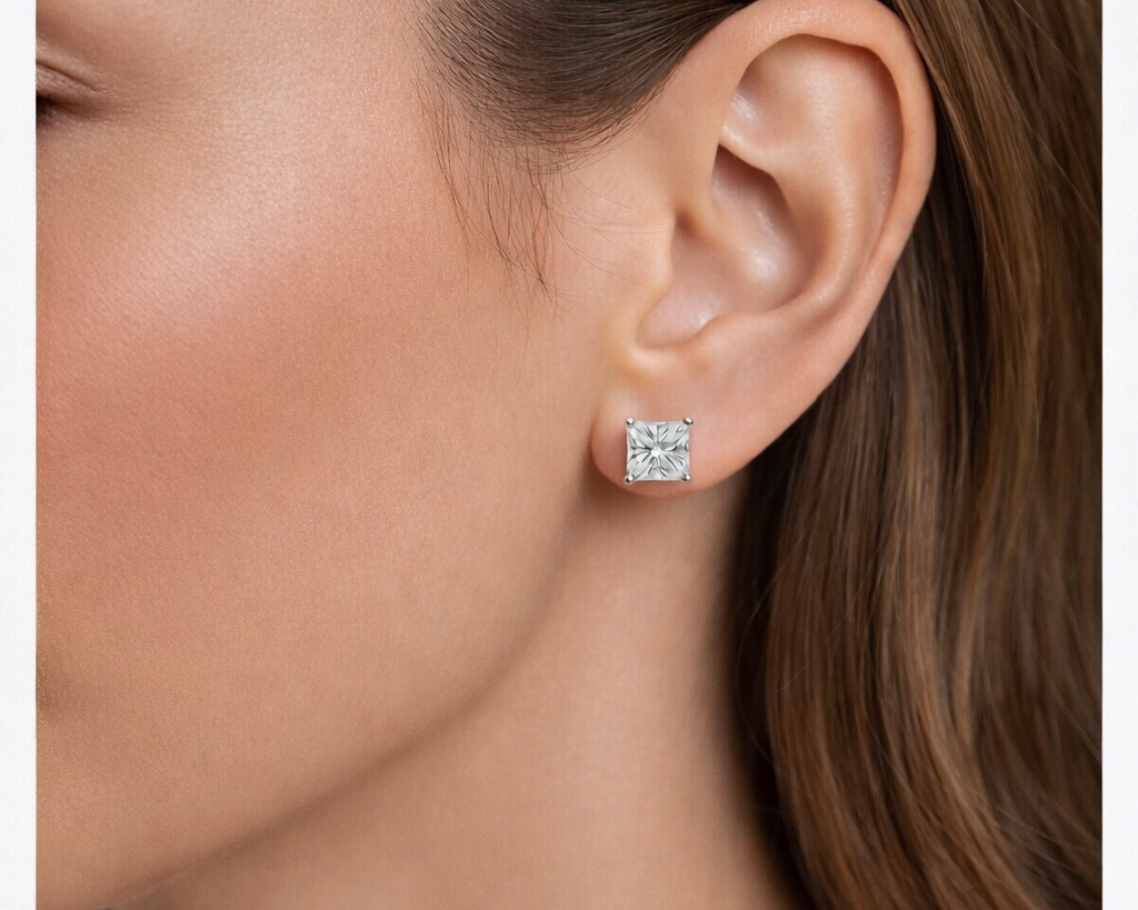 Square Diamond Stud Earrings for Women in Minimalist Solitaire Design Timeless Everyday Luxury Jewellery | Carave Paris