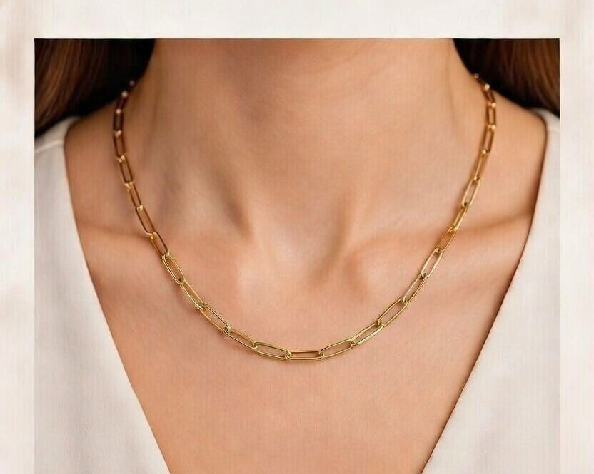 Two Tone Gold Paperclip Chain Necklace for Women Elegant Designer Link Necklace  Carave Paris