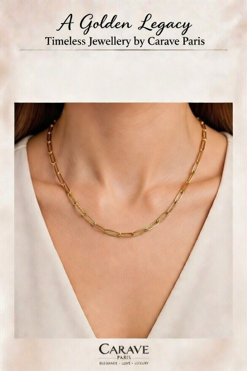 Two Tone Gold Paperclip Chain Necklace for Women Elegant Designer Link Necklace  Carave Paris
