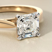 Asscher Cut Diamond Solitaire Ring with Twisted Yellow Gold Band