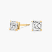 Asscher Cut Diamond Solitaire Stud Earrings in Yellow Gold