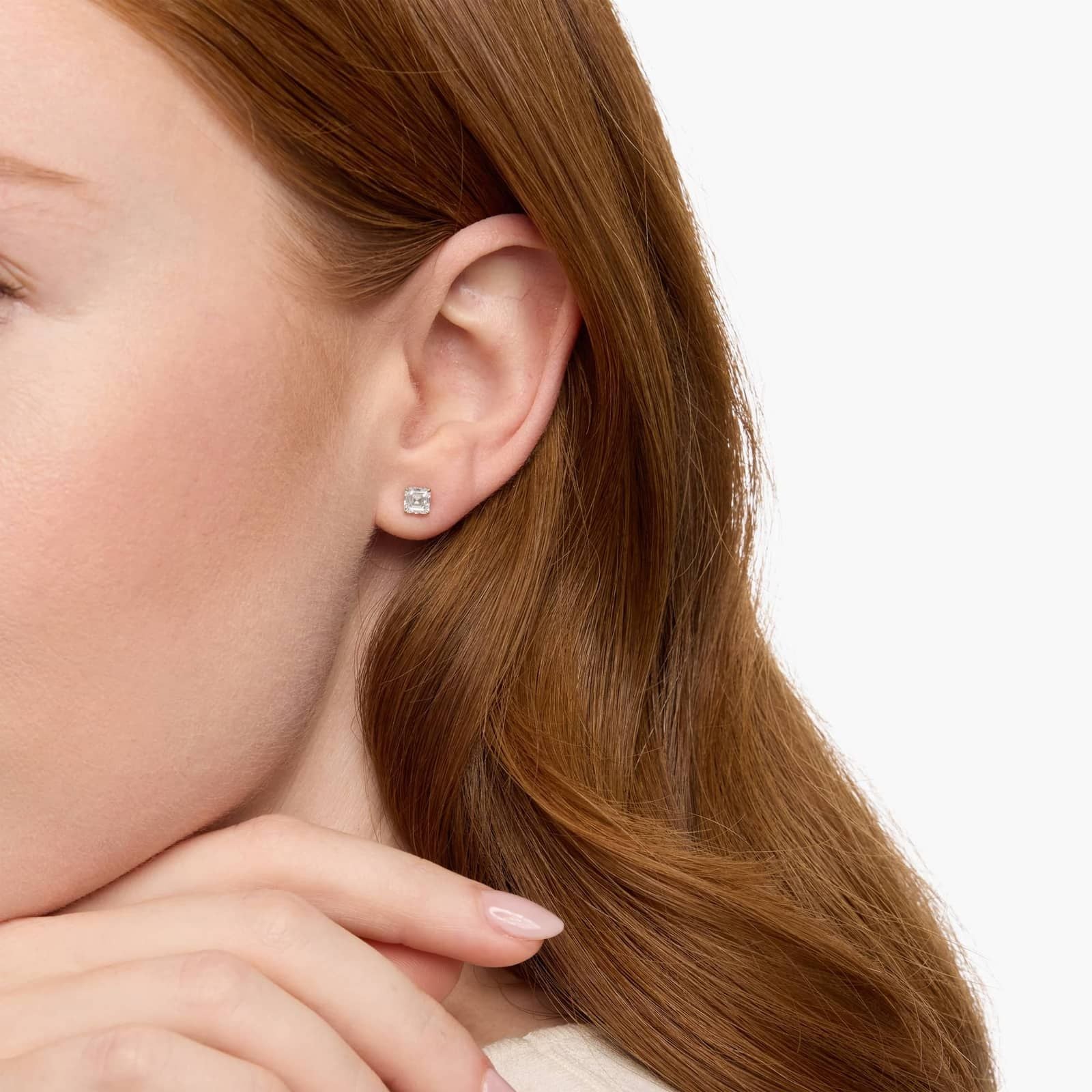 Asscher Cut Diamond Solitaire Stud Earrings in Yellow Gold