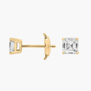 Asscher Cut Diamond Solitaire Stud Earrings in Yellow Gold