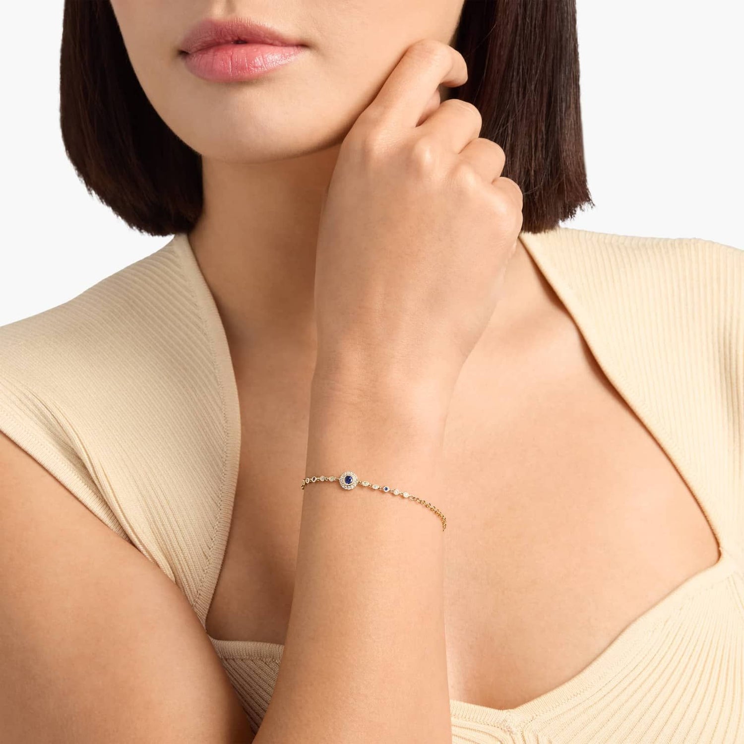 Carave Paris Blue Sapphire Halo Station Bracelet