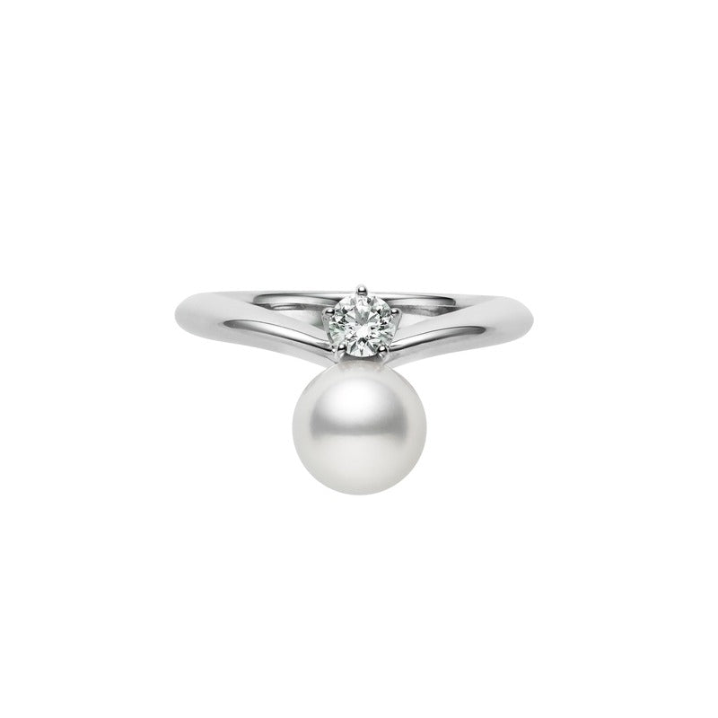 Carave Paris Pearl Solitaire Crossover Ring with Diamond Accent