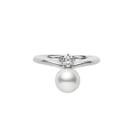 Carave Paris Pearl Solitaire Crossover Ring with Diamond Accent