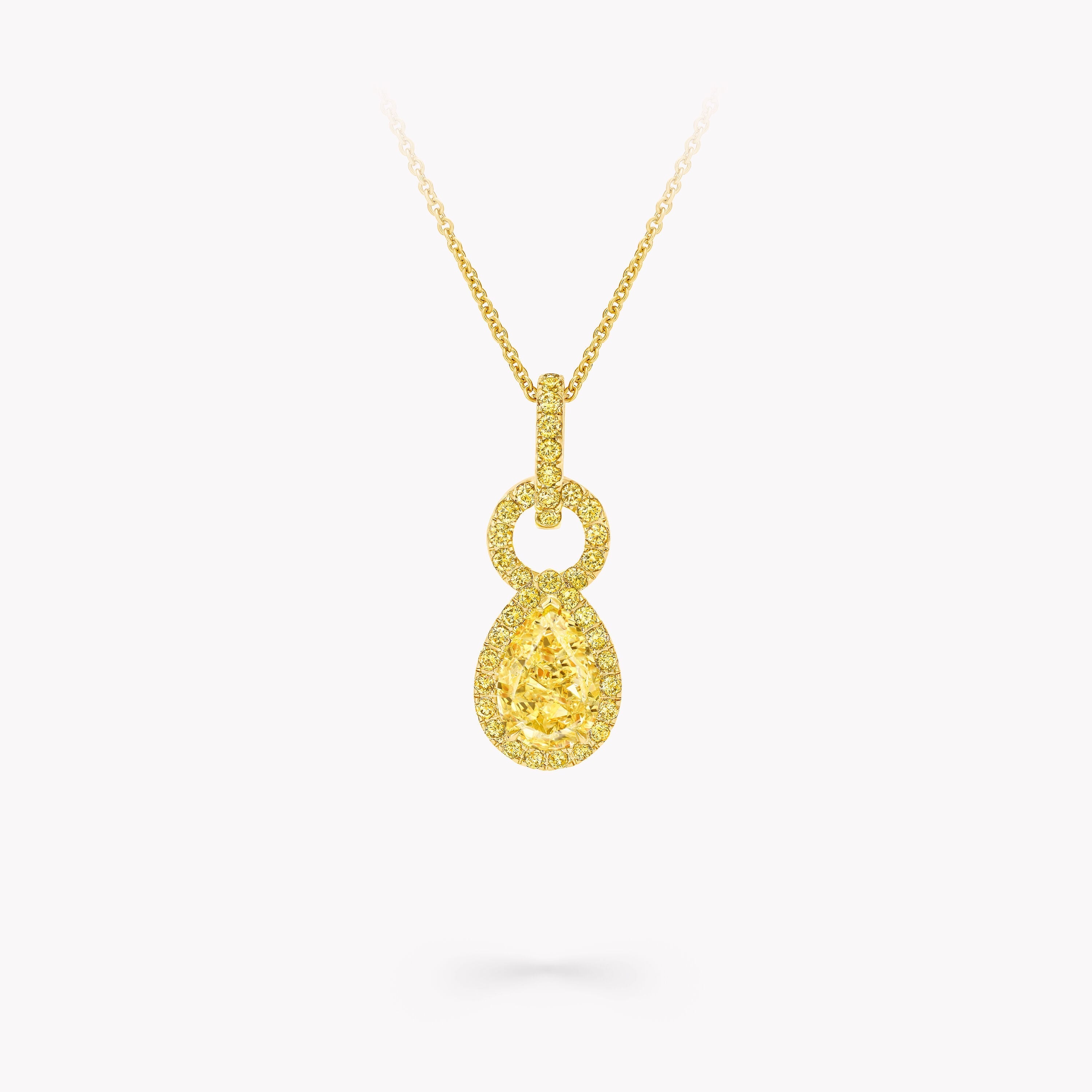 Carave Paris Yellow Pear Halo Diamond Pendant Necklace