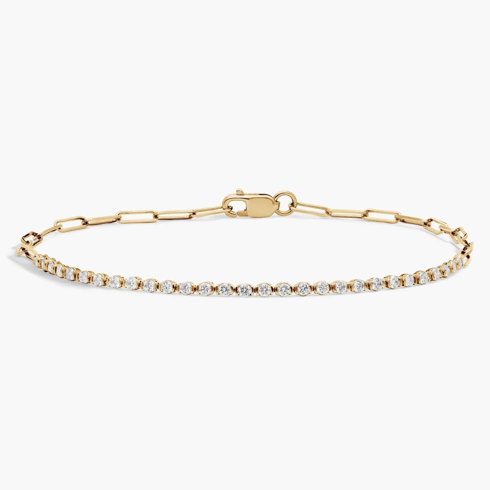 Diamond Tennis Bracelet with Paperclip Link Detail in Yellow Gold