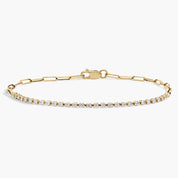 Diamond Tennis Bracelet with Paperclip Link Detail in Yellow Gold