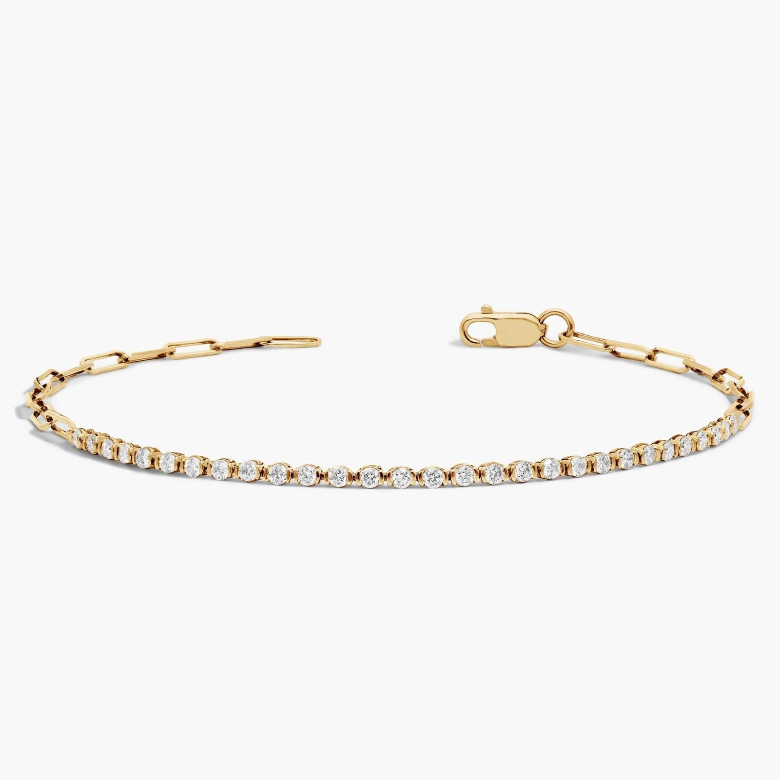 Diamond Tennis Bracelet with Paperclip Link Detail in Yellow Gold