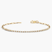 Diamond Tennis Bracelet with Paperclip Link Detail in Yellow Gold